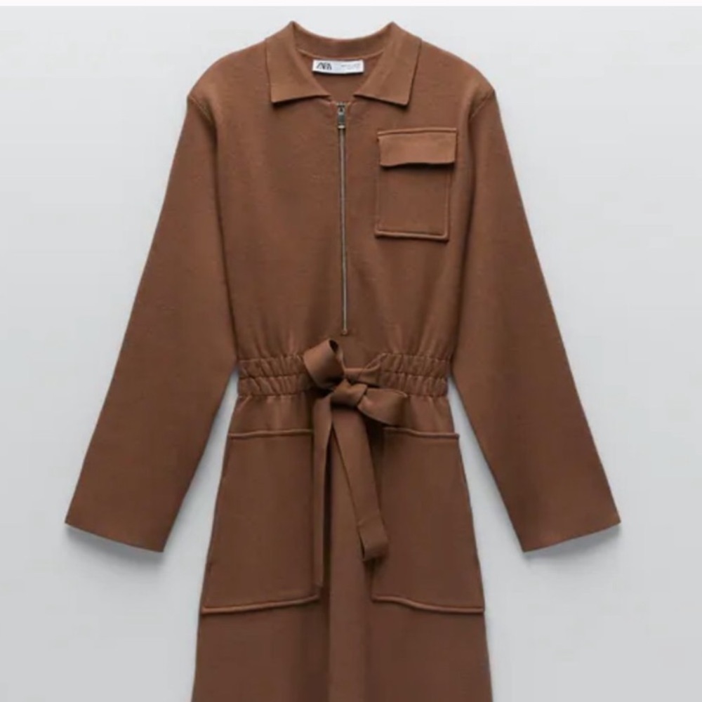 Zara Long Sleeve Brown Knit Dress